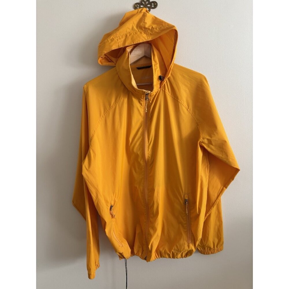 L.L. Bean Large Yellow Soft shell Hoodie Packable Full Zip Lightweight Hiking